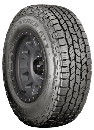 A Cooper Discoverer AT3 LT tire with a rugged tread design.