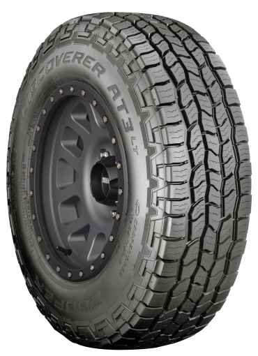 A Cooper Discoverer AT3 LT tire with a rugged tread design.