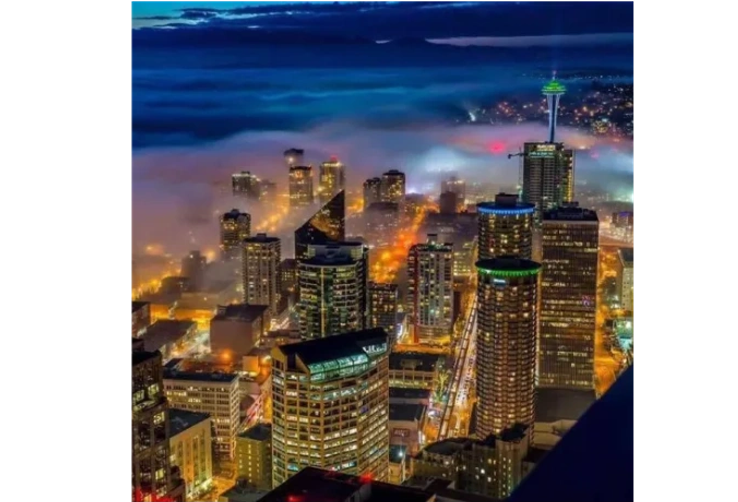 Downtown Seattle at night time