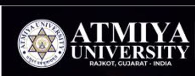 Atmiya University logo with location details.