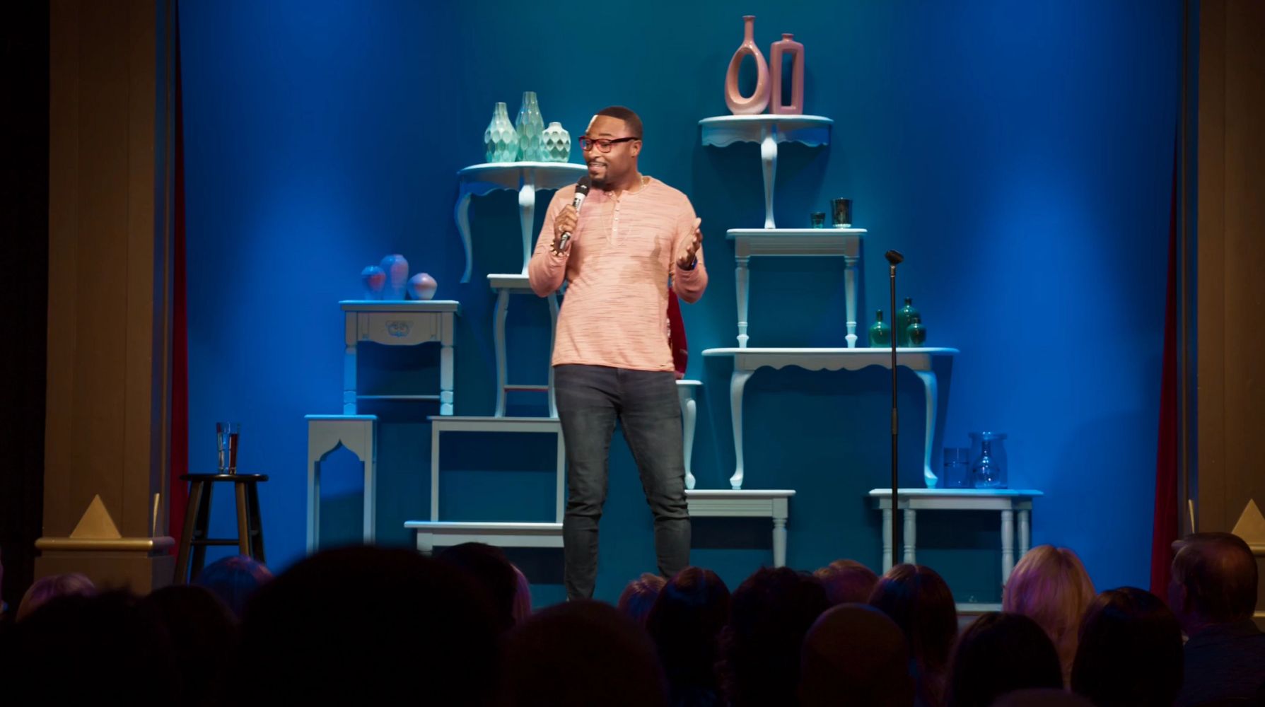 Tommy Taylor Jr. performing stand-up comedy during the taping of his comedy special for Dry Bar Comedy.