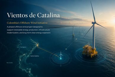 Offshore wind turbines powering Colombia's clean energy future near Santa Catalina.