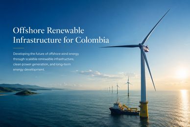Offshore wind turbines generating renewable energy for Colombia.