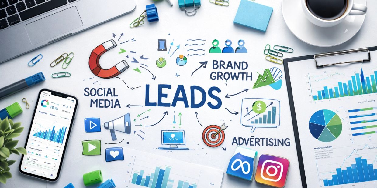 Workspace showing marketing concepts and graphs related to leads.