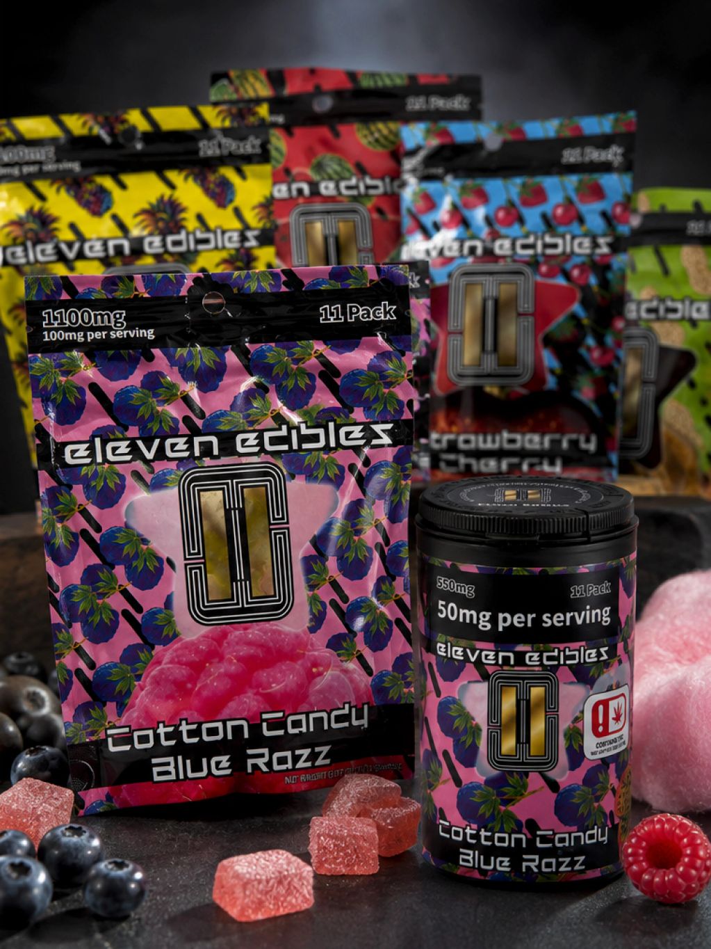 Cotton candy flavored edible gummies from Eleven Edibles.