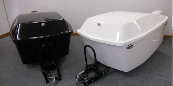 Standard white or black gel coat trailers. Optional;  custom paint, powder coating chrome frame, hit