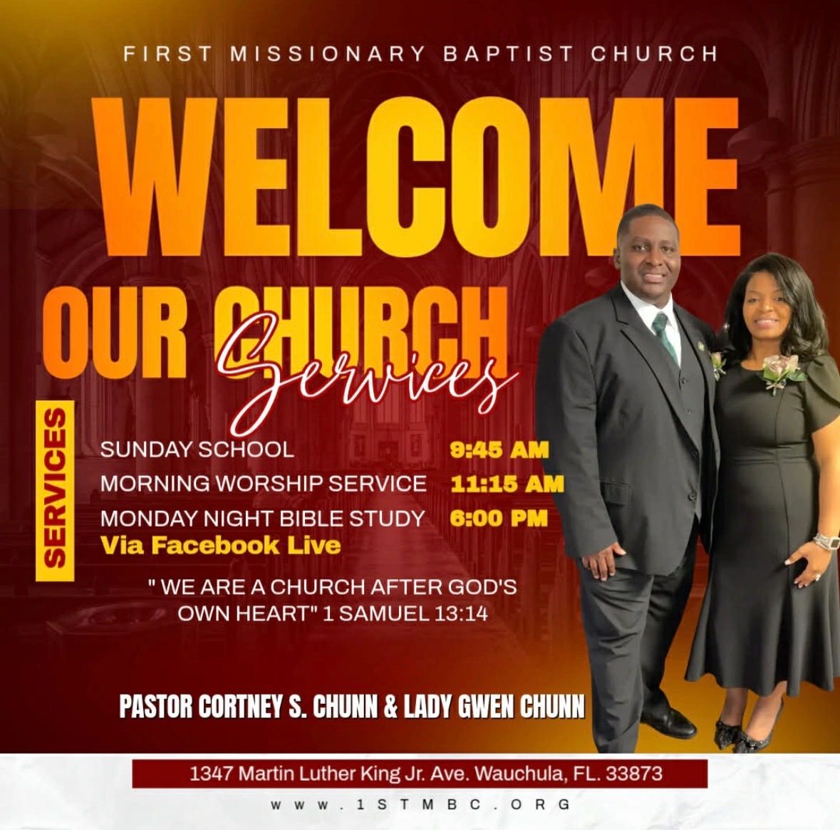 First Missionary Baptist Church welcomes you to Sunday school and worship services.