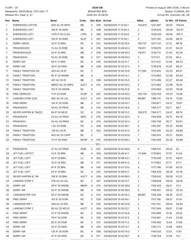 Radio contest leaderboard showing bands, callsigns, and scores.