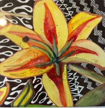 Bright painting of yellow lily.