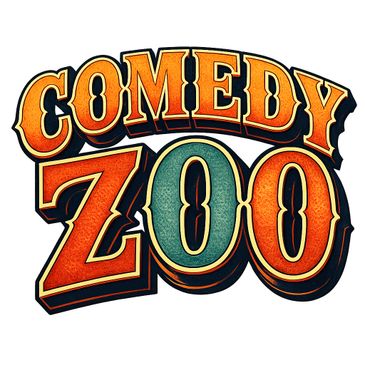 Colorful retro logo reading 'Comedy Zoo' with bold letters.