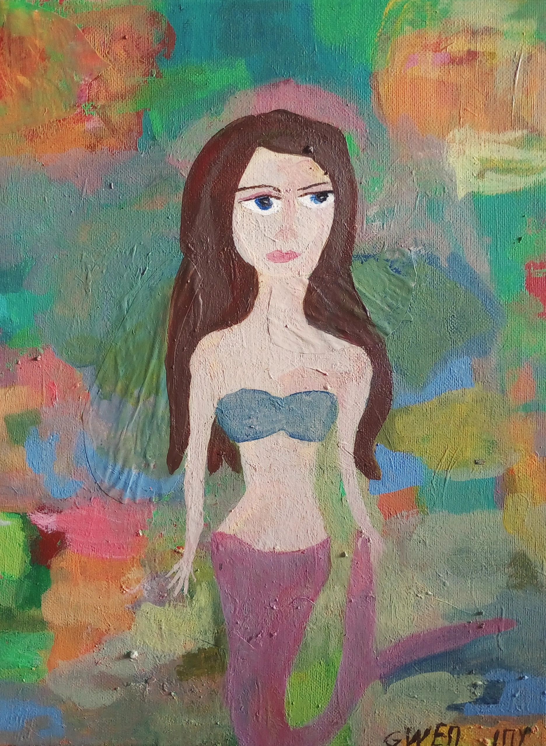 "Janelle the Mermaid" is 10 x 12 acrylic on canvas. I accept Paypal and Venmo payments. $145.