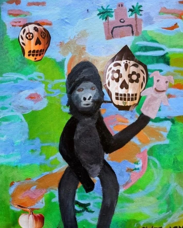 "The Gorilla and the puppet at Casa bonita " $140. 16 x 20 acrylic on canvas.  I accept paypal and v