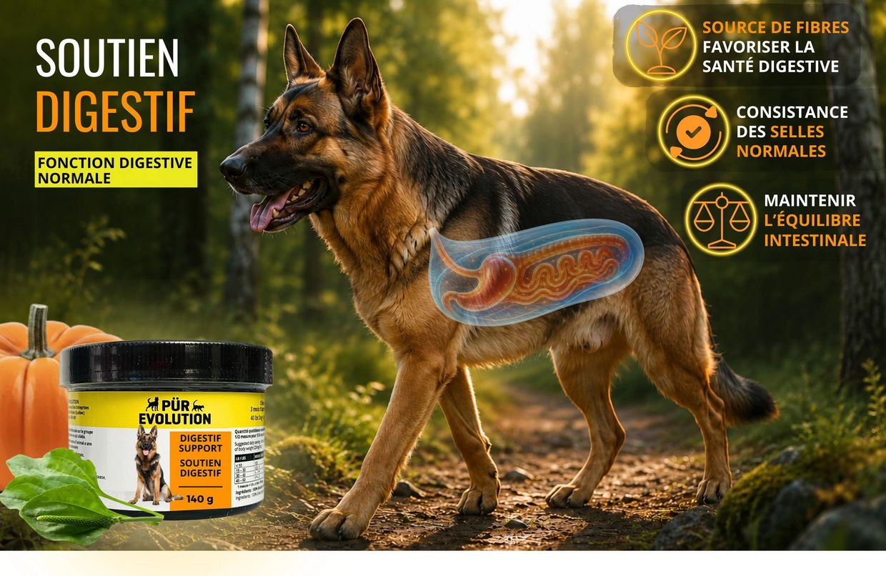 Complément digestif pour chien favorisant la santé intestinale.