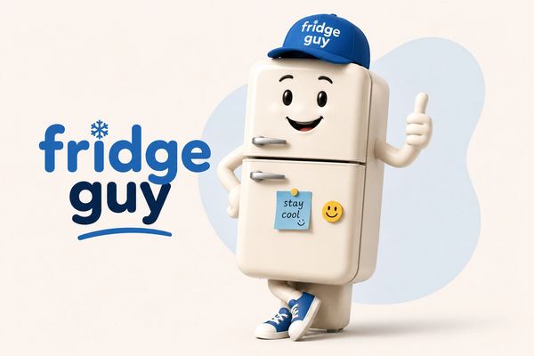 Animated fridge character named Fridge Guy giving thumbs up with a cool message.