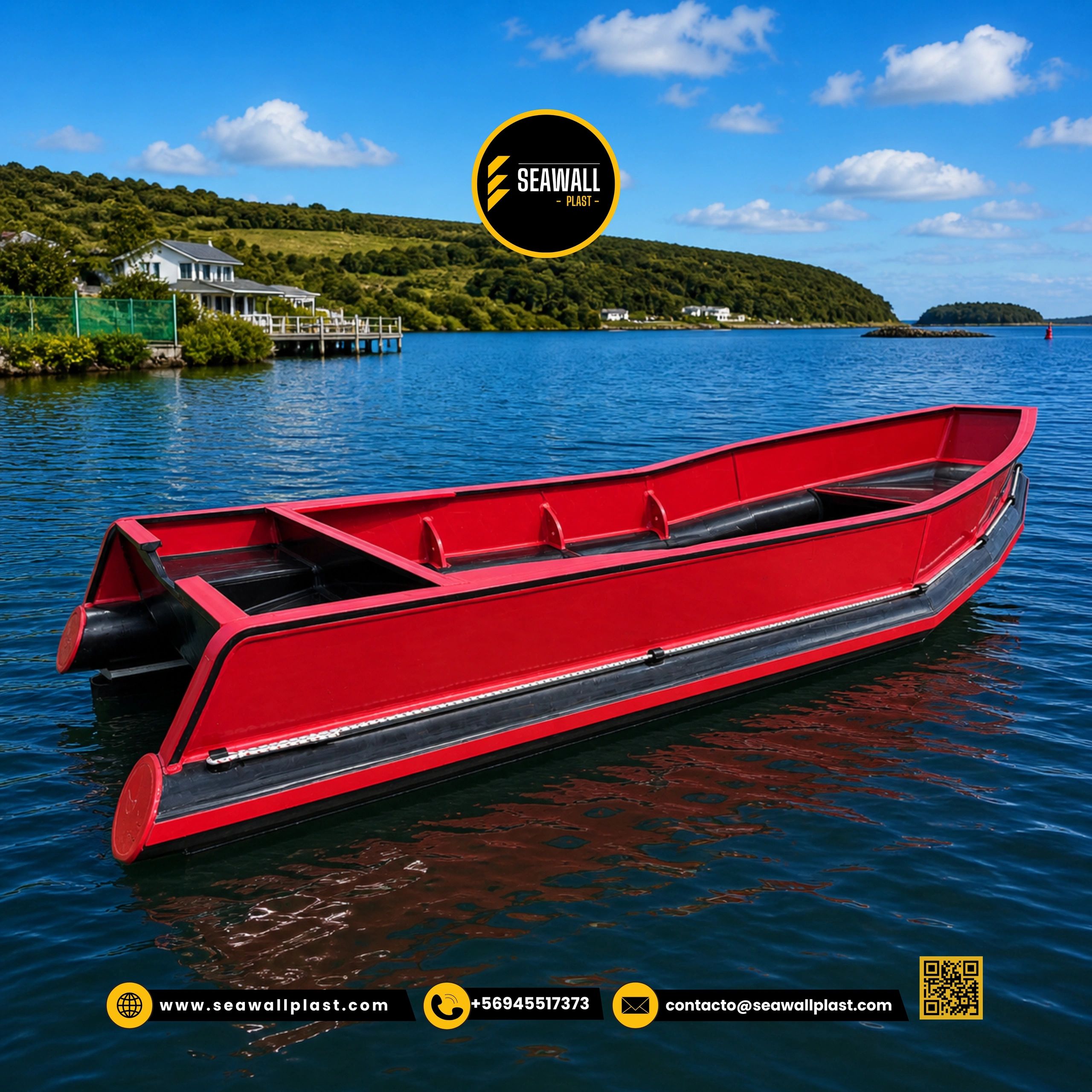Embarcación HDPE Modelo 7m - borda roja con líneas negras