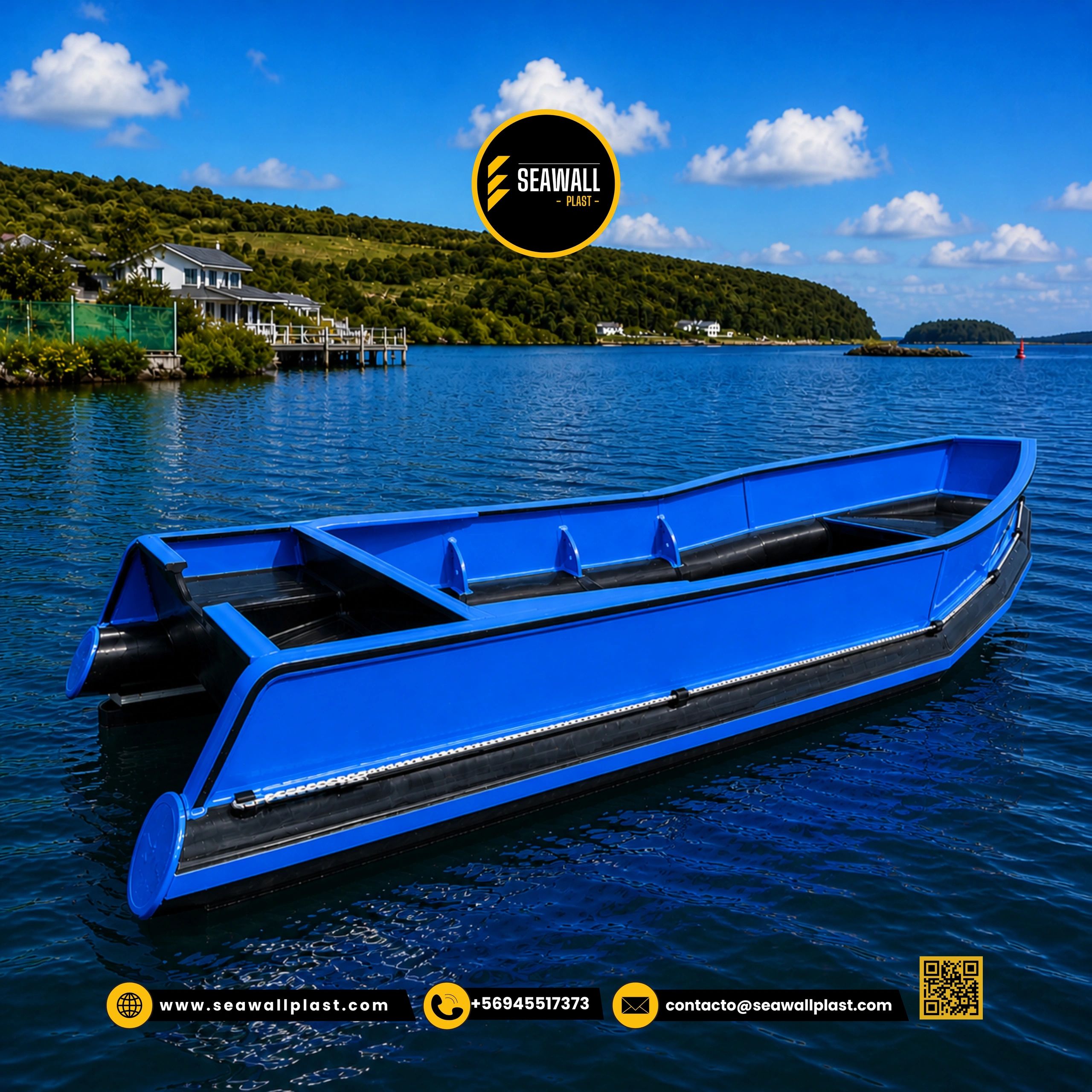 Embarcación HDPE Modelo 7m - borda azul con línea negra