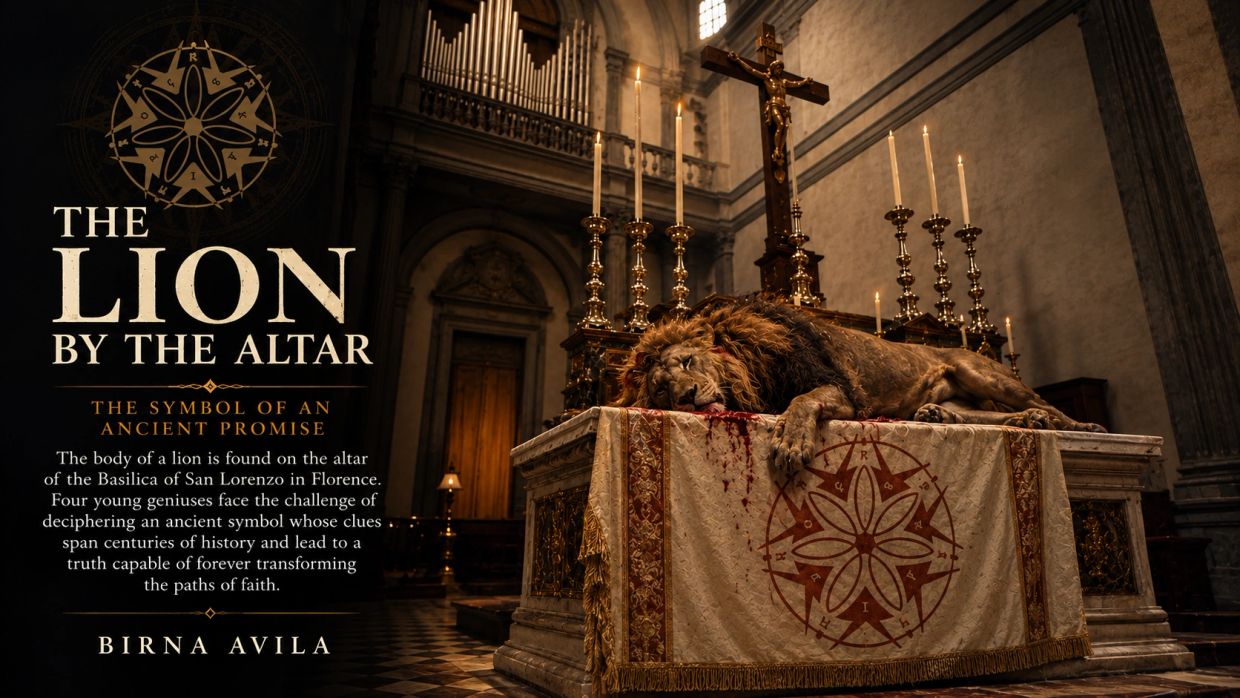 A lion's body on an altar in a historic basilica.