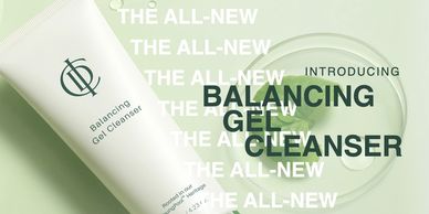 Tube of balancing gel cleanser with product and text overlay.