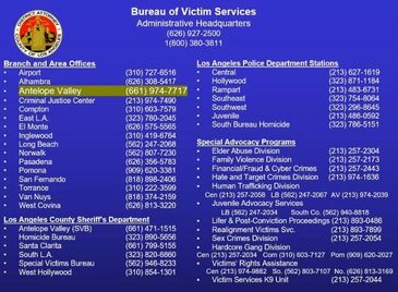 Contact information for Los Angeles victim services and police departments.