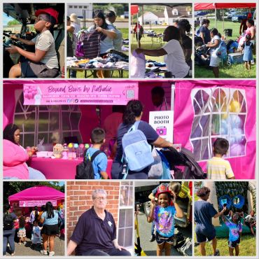 Community fair with diverse activities and families.