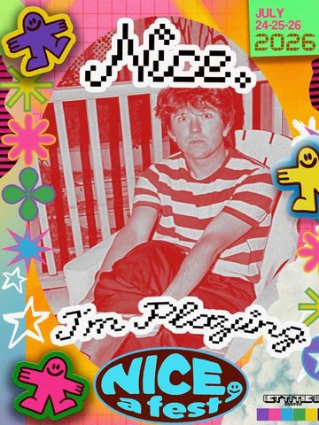 Colorful festival poster featuring a young man and playful graphics.