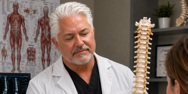 Dr. Brown explaining the Chiropractic connection and the thermography analysis.