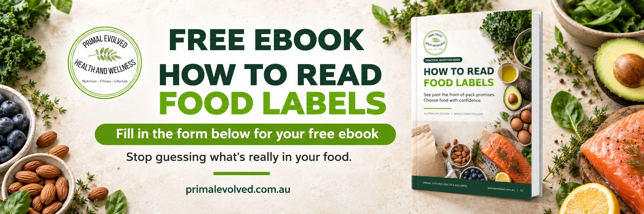 Free ebook on how to read food labels with healthy foods.