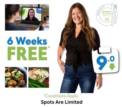 Woman promoting a 6-week free nutrition program with limited spots.