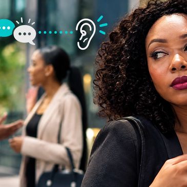 Woman eavesdropping on conversation.