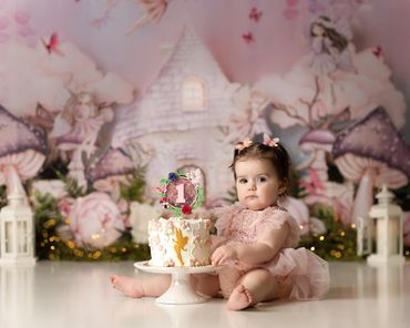 fairy cake smash session of little girl and her fairy cake at Chino Hills Photography studio.