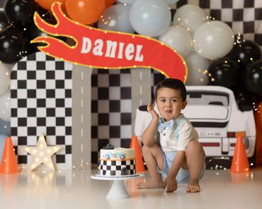 hot wheels cake smash session at inland empire photography studio in corona ca, custom cake smash.