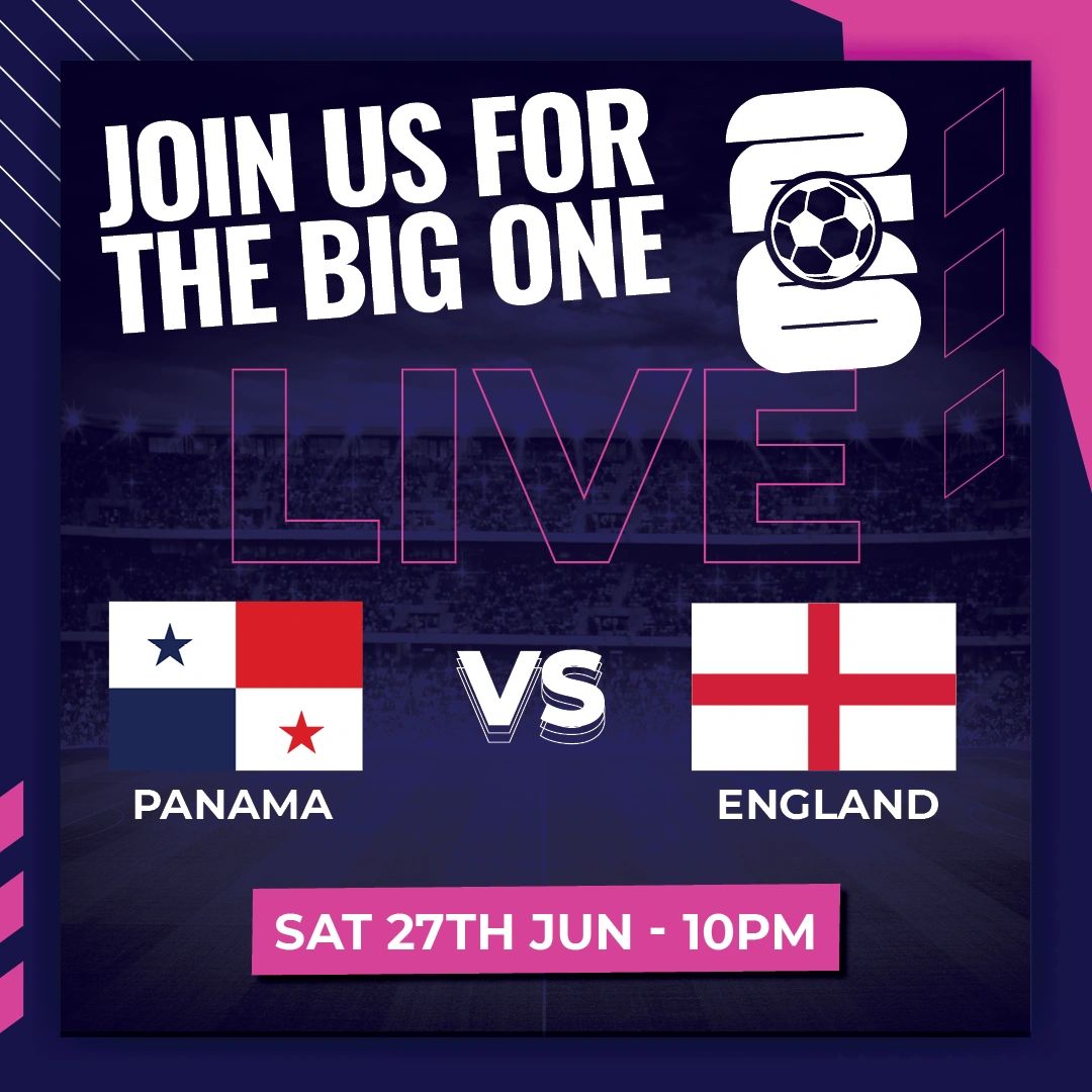 Live soccer match: Panama vs England on June 27th at 10 PM.