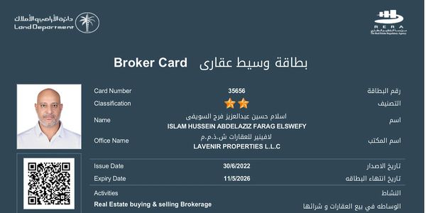 Official Dubai Real Estate Broker License – Islam El Swefy, Founder of L’Avenir Properties.