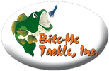 Logo of Bite-Me Tackle, Inc. featuring a large green fish and fishing lure.