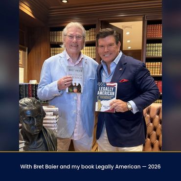 Hans Izaak Kriek with Bret Baier and his book Legally American, 2026