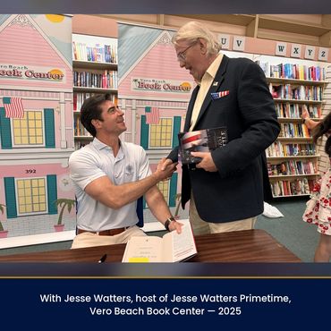Hans Izaak Kriek with Jesse Watters, host of Jesse Watters Primetime, at Vero Beach Book Center, 202