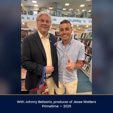 Hans Izaak Kriek with Johnny Belisario, producer of Jesse Watters Primetime, 2025