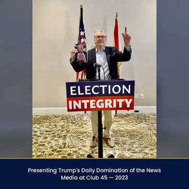 Hans Izaak Kriek presenting Trump's Daily Domination of the News Media at Club 45, 2023