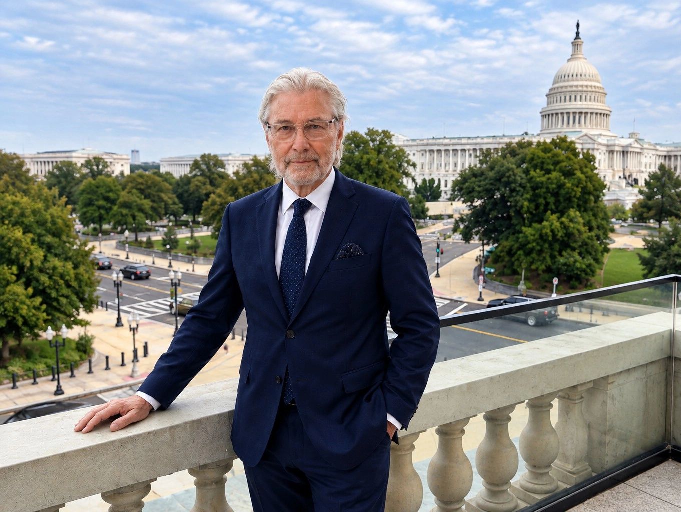 Hans Izaak Kriek on a balcony overlooking the U.S. Capitol in Washington