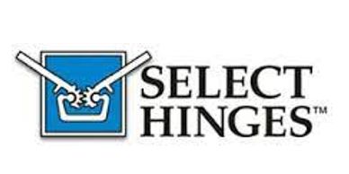 Logo of Select Hinges with two hands holding a hinge inside a blue square.