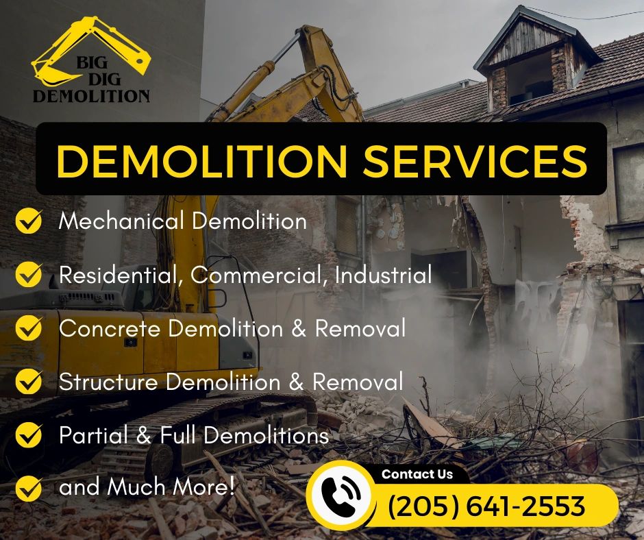 Demolition services and demolition work in Birmingham, Chelsea, Alabama area.