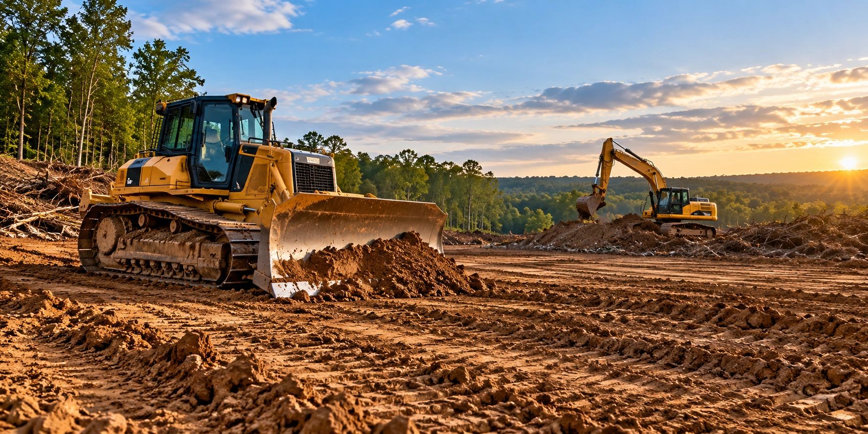 Large-scale land clearing and grading with heavy equipment in Birmingham, AL