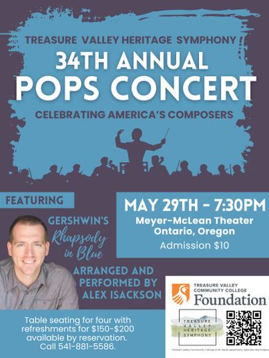 Poster for the 34th Annual Pops Concert by Treasure Valley Heritage Symphony.
