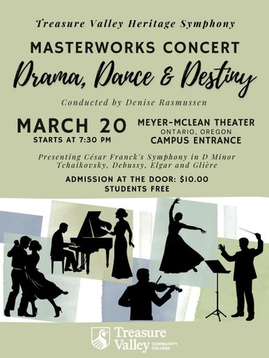 Poster for Treasure Valley Heritage Symphony's Masterworks Concert on March 20 at Meyer-Mclean Theater.