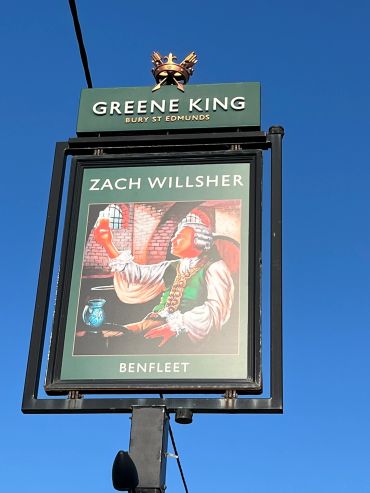 Pub sign for Zach Willsher by Greene King.