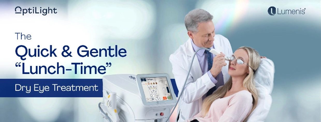Doctor performing quick dry eye treatment with OptiLight device.