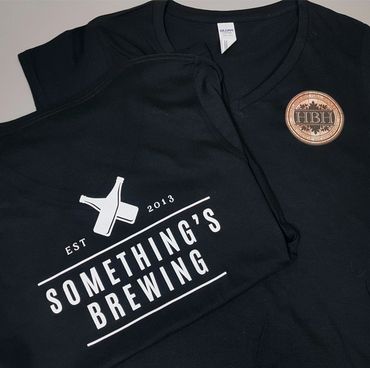 Hungrey Brew Hops black t-shirt with scren printing and heat transfer