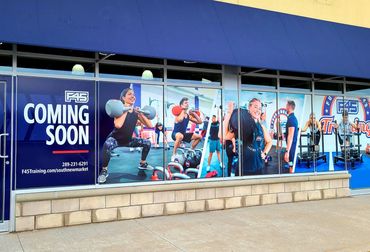 5' x 30' digitally printed static film for temporary installation at F45 FITNESS.