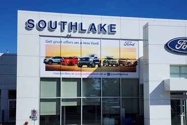 10' X 25' Temporary digital printed window graphics for Southlake Ford.