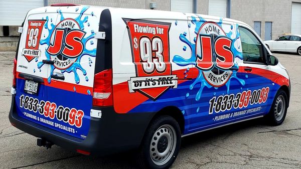 White Metrus van with full digital printed wrap for JS SERVICES.